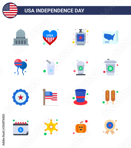 Big Pack of 16 USA Happy Independence Day USA Vector Flats and Editable Symbols of bloon; united; alcoholic; states; liquid photo