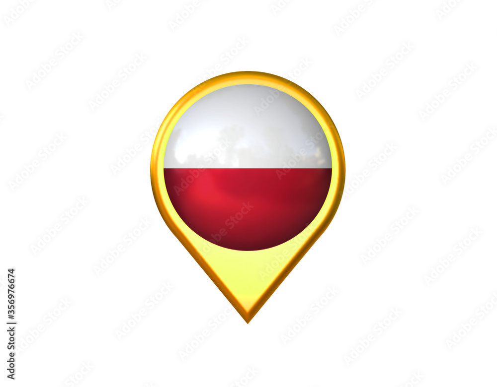 Poland flag location marker icon. Isolated on white background. 3D illustration, 3D rendering Poland flag location marker icon. Isolated on white background. 3D illustration, 3D rendering