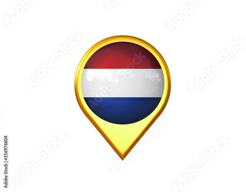Netherlands flag location marker icon. Isolated on white background. 3D illustration  3D rendering