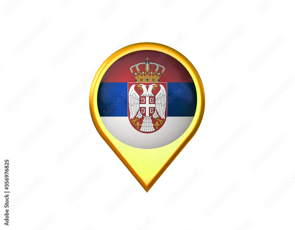 Serbia flag location marker icon. Isolated on white background. 3D illustration, 3D rendering Serbia flag location marker icon. Isolated on white background. 3D illustration, 3D rendering