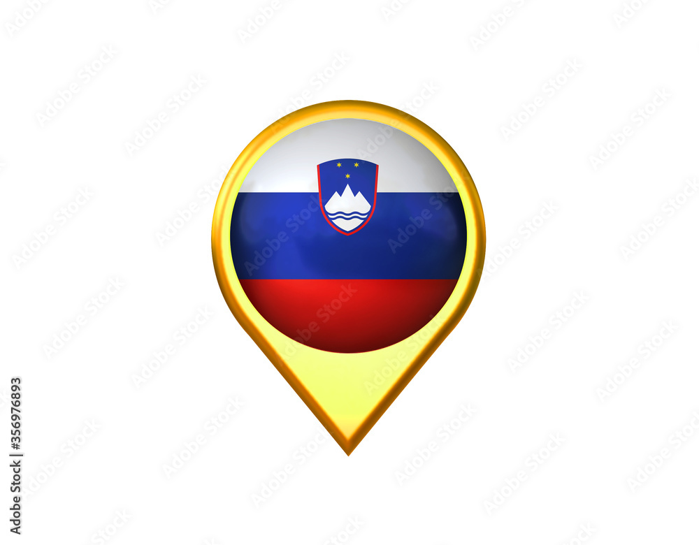 Slovenia flag location marker icon. Isolated on white background. 3D illustration, 3D rendering