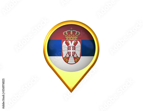 Serbia flag location marker icon. Isolated on white background. 3D illustration  3D rendering