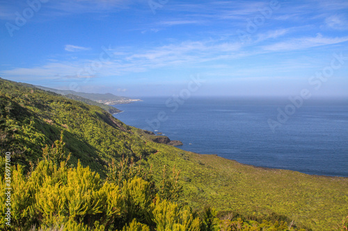 Green landscape at the atlantic coast of Sao Miguel island, Azores, Portugal