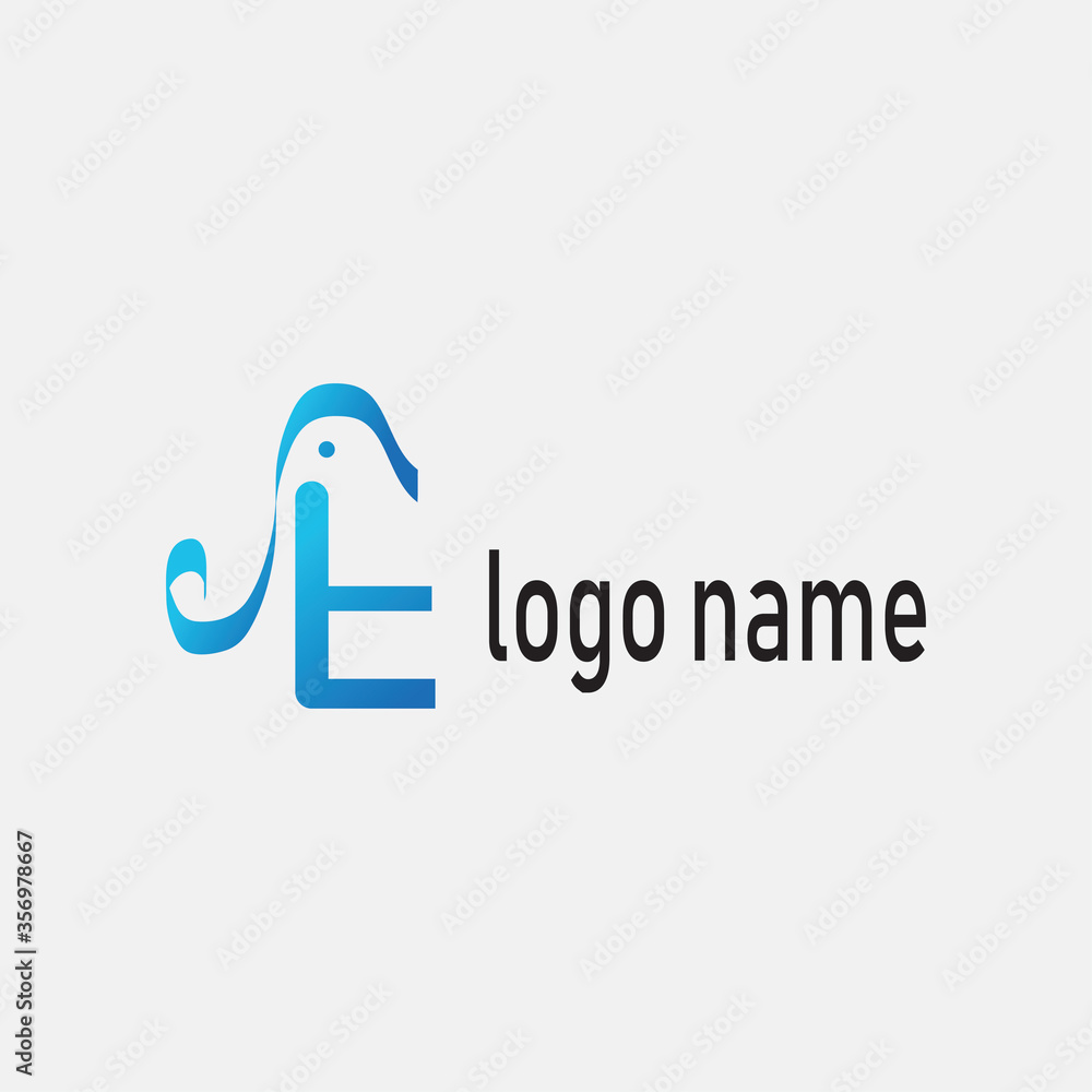letter e creative blue logo illustration of an elephant. vector design