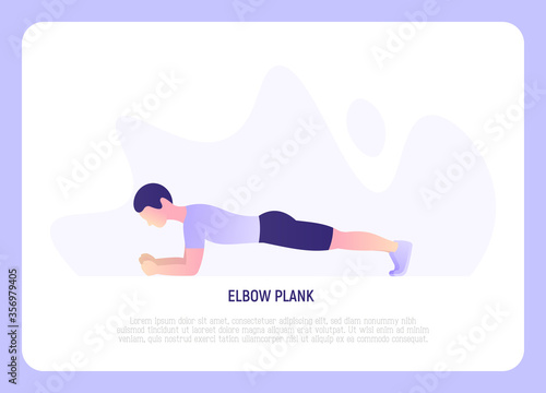 Man in elbow plank. Gradient icon. Guide for workout. Side view. Training for muscles of the back and abs. Vector illustration.