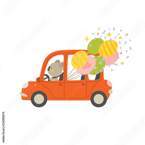 Photography Koala with a car and balls