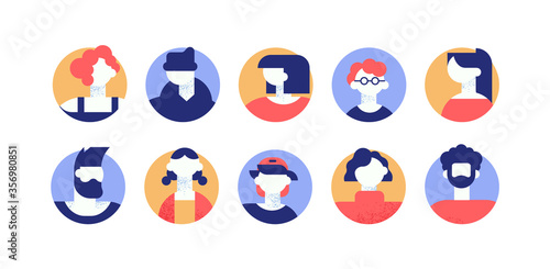 Diverse people avatar set on isolated white background. Young person portrait icon collection in modern minimalist style. Flat men and women cartoon for social media or community project.