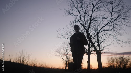 An evening jog along the road young man