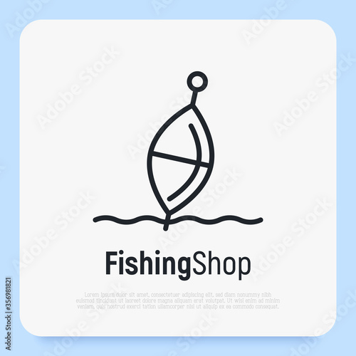 Logo for fishing shop with float in thin line style. Simple minimalistic vector illustration.