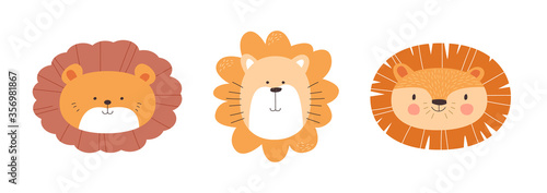 Canvas Print Cute lion animal illustration set in adorable hand drawn cartoon style for children decoration or wild animals concept