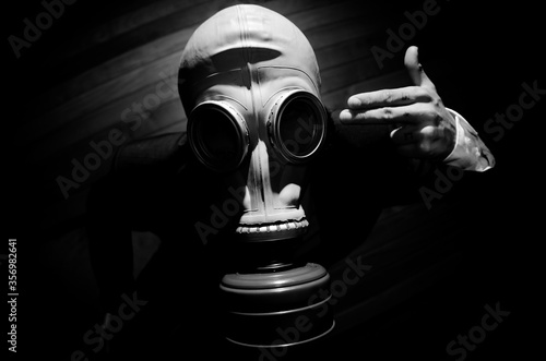 man with gas mask
