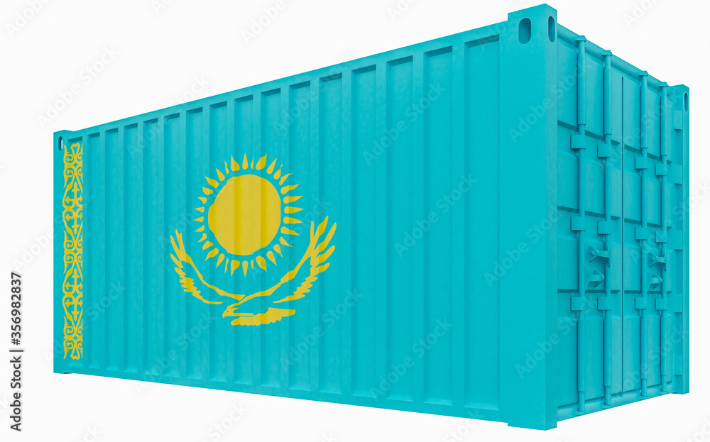 3D Illustration of Cargo Container with Kazakhstan Flag