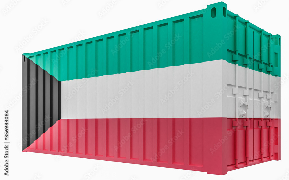 3D Illustration of Cargo Container with Kuwait Flag 3D Illustration of Cargo Container with Kuwait Flag