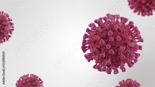 3d rendring parasitic coronavirus of red color on a white background