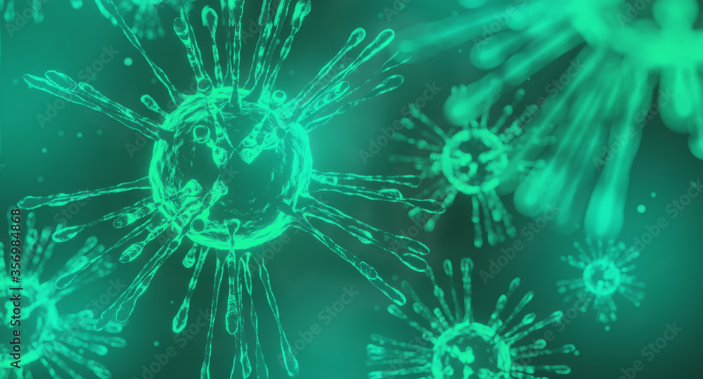 Flu outbreak and coronaviruses Coronavirus COVID-19 on green background.