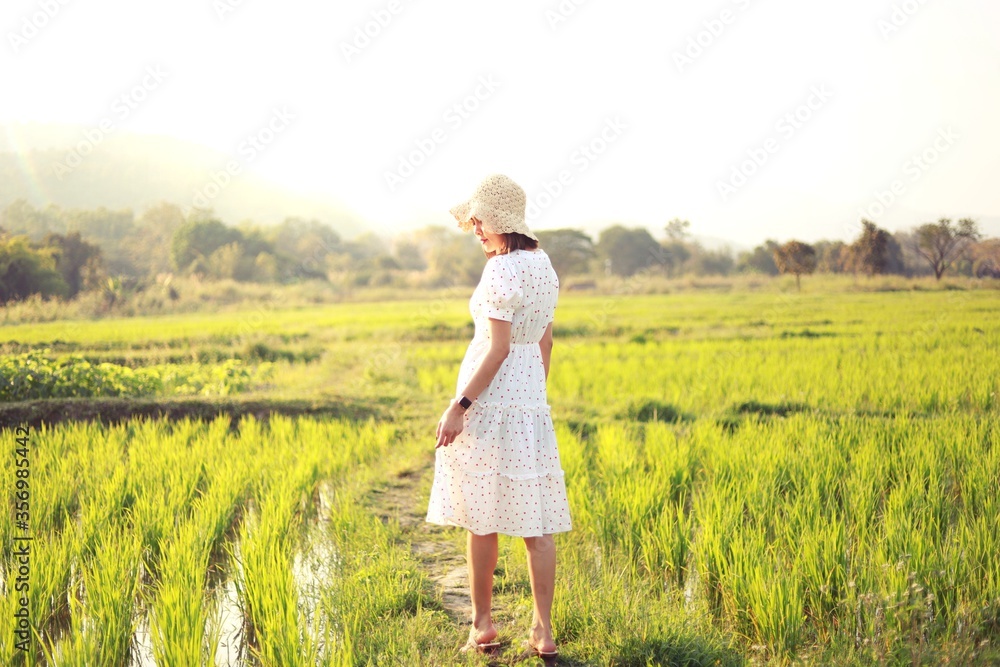 Travelling tour happy in nature Asia park vacation fun summer . Tourist traveler on background view mockup text concept. Traveling Trip Sightseeing Tourism