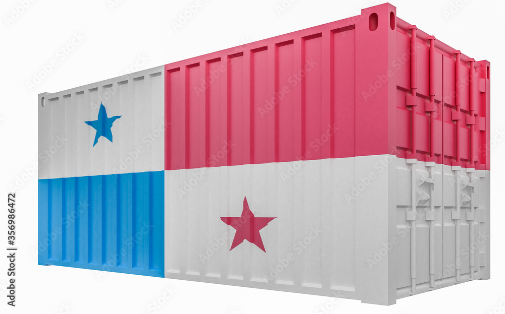 3D Illustration of Cargo Container with Panama Flag 3D Illustration of Cargo Container with Panama Flag
