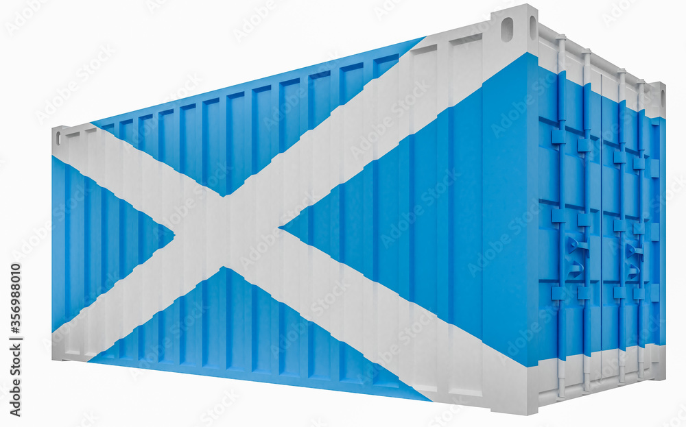 Obraz premium 3D Illustration of Cargo Container with Scotland Flag