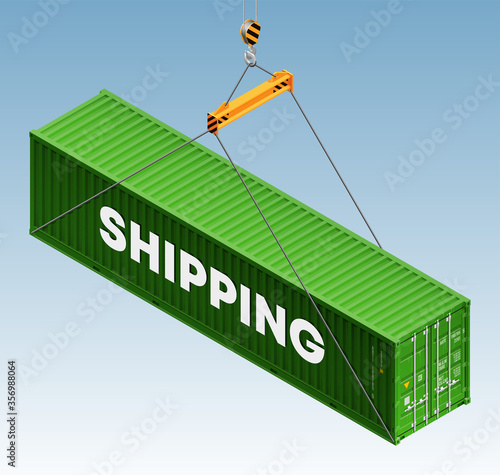 3D Isometric shipping cargo 40 ft container with closed doors. Large metal 40 foot containers for transportation. Delivery of cargo shipping. 3D illustration