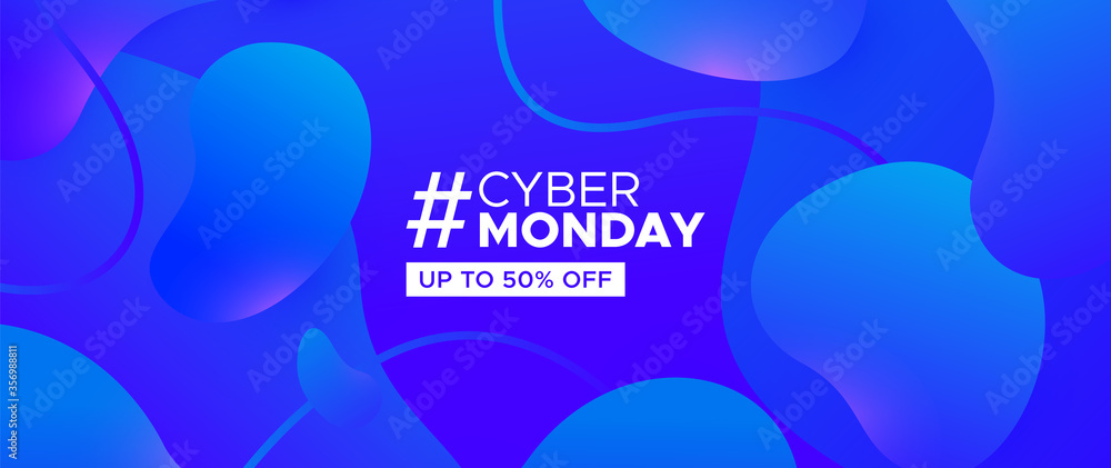 Cyber Monday sale web banner for online store discount or special offer, Technology promotion background with blue abstract gradients.