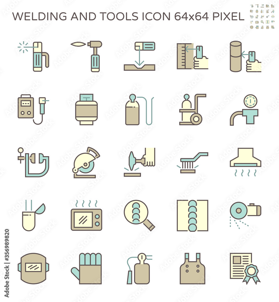 Welding work and tools such as welding torch, gas cutting tool and other vector icon set design, 64x64 perfect pixel and editable stroke. Welding work and tools such as welding torch, gas cutting tool and other vector icon set design, 64x64 perfect pixel and editable stroke.
