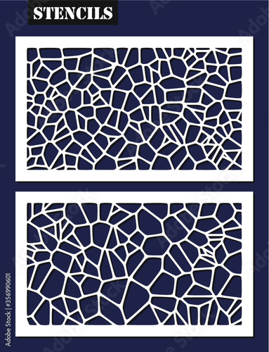 Laser cut template. Set of paving texture. Stone wall pattern. Organic structure pattern. Screen. Die cut mosaic cabinet fretwork panel. Metal, paper or wood carving stencil frame. Vector illustration