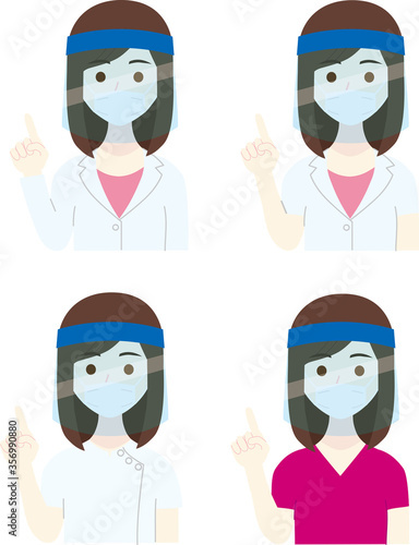 フェイスガードとマスクをした若い白衣の女性パターン