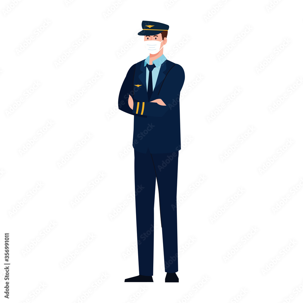 male pilot with mask design, Workers occupation and job theme Vector illustration