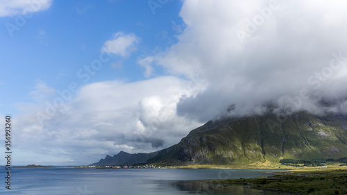 Powerful sky and nature in exotic Arctic circle, Norway, view to the fjords