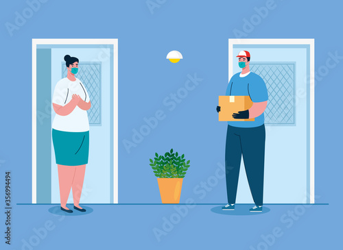 safe contactless delivery to home to prevent the spread of coronavirus 2019 ncov vector illustration design