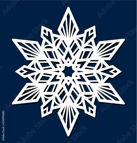 Laser cutting template. Die cut Christmas star. Snowflake Mandala. Doily lace. Oriental pattern, vector illustration. Paper cutout snowflakes motifs. Stencil