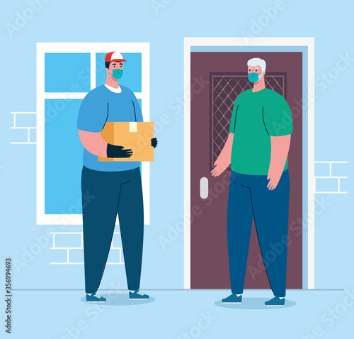 safe contactless delivery to home to prevent the spread of coronavirus 2019 ncov vector illustration design © Gstudio