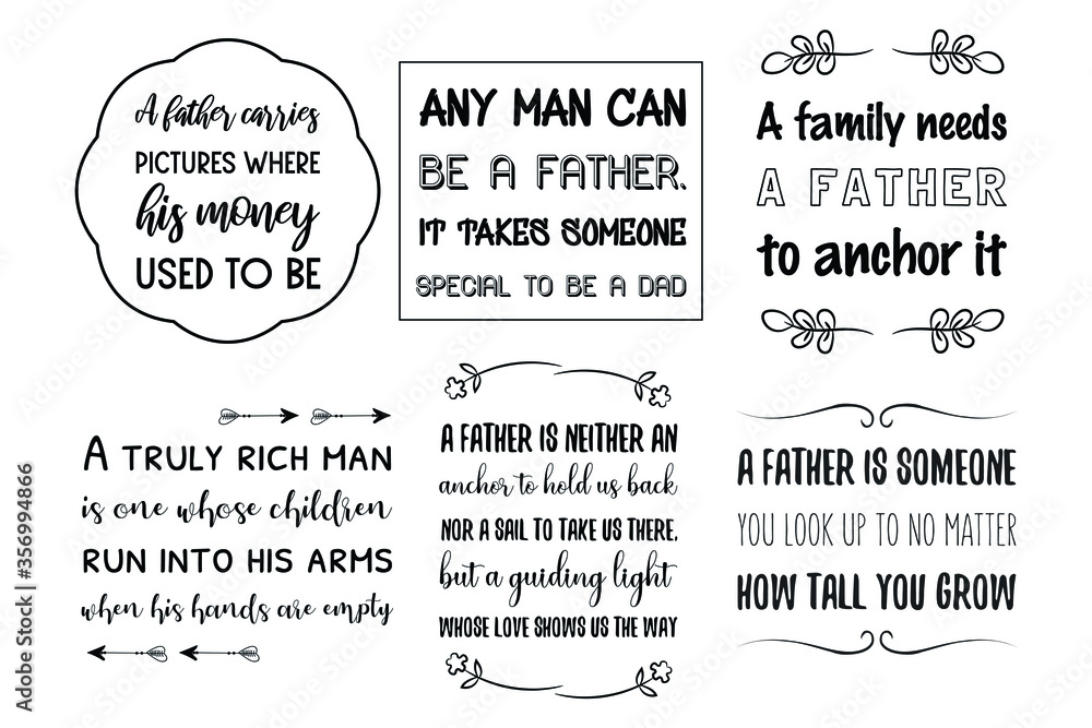 Father's day, Dad, fatherhood children Quotes Sayings vector set
Father's day, Dad, fatherhood children Quotes Sayings vector set