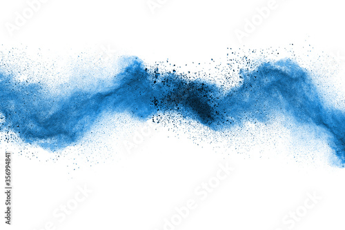 Blue powder particle splash isolated on white background
