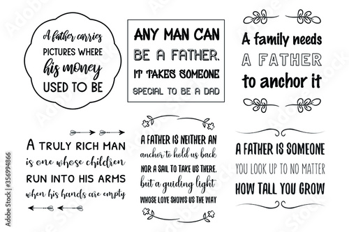 Father's day, Dad, fatherhood children Quotes Sayings vector set 