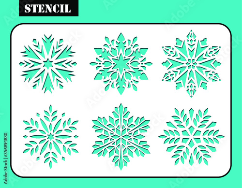 Stencil design. Set of christmas snowflakes. Laser cutting template. Pattern for decorative panel. Ornament background for design, wedding invitations, greeting xmas cards.