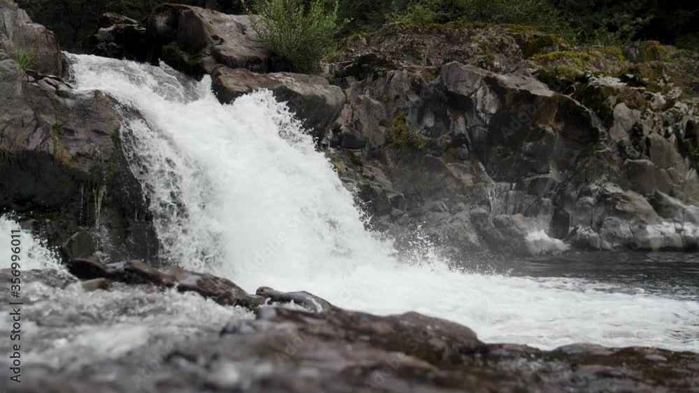 A slow motion shot of a roaring waterfall. A slow motion shot of a roaring waterfall.