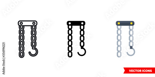 Chain with hook icon of 3 types. Isolated vector sign symbol.