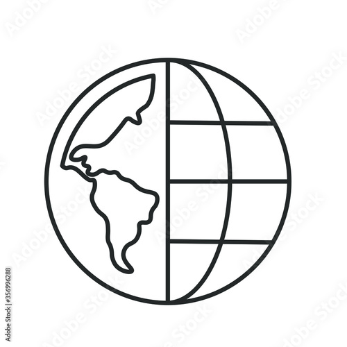 half globe in line, half continent, line icon
