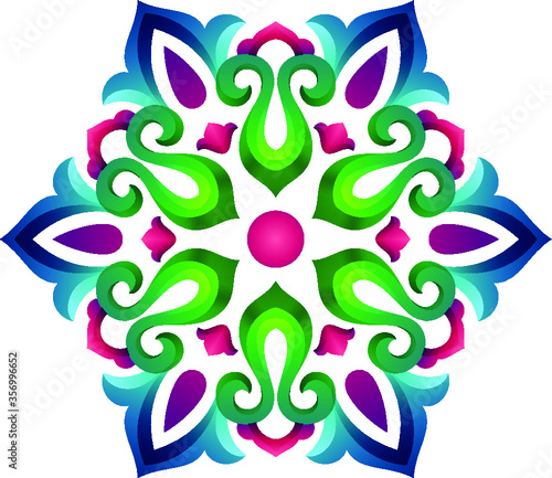 Tatar Native Ornamental Rosette in Arabic and Turkish style. Original hand made ornamental circle with colorful gradients in tatar tradition. Floral pattern with tulips and floral patterns