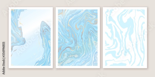 Luxury blue and gold liquid background. Marble texture imitation. © olechkaart
