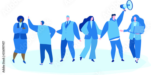 Business team, Hackathon event ,Team of programmers, web developers, Vector illustration for web banner, infographics, mobile. designers, project managers collaborate on software project objectives. 