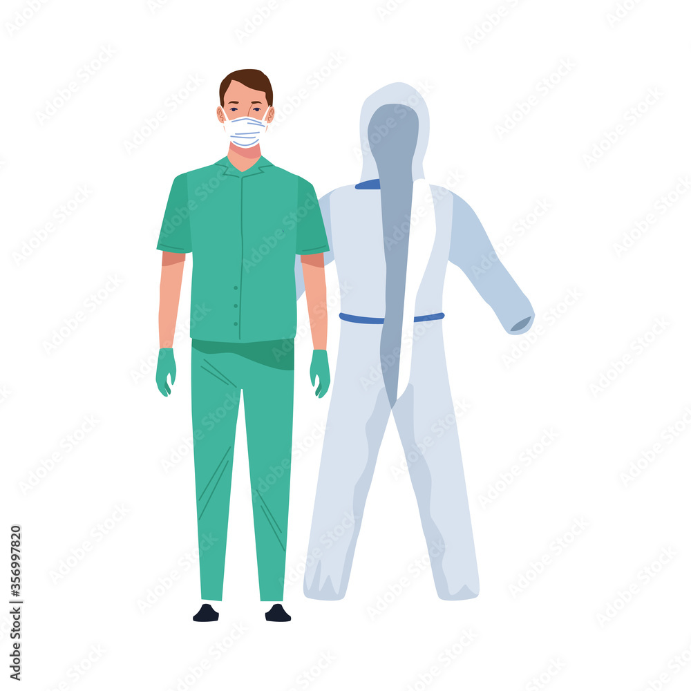 male surgeon doctor wearing medical mask and biosafety suit