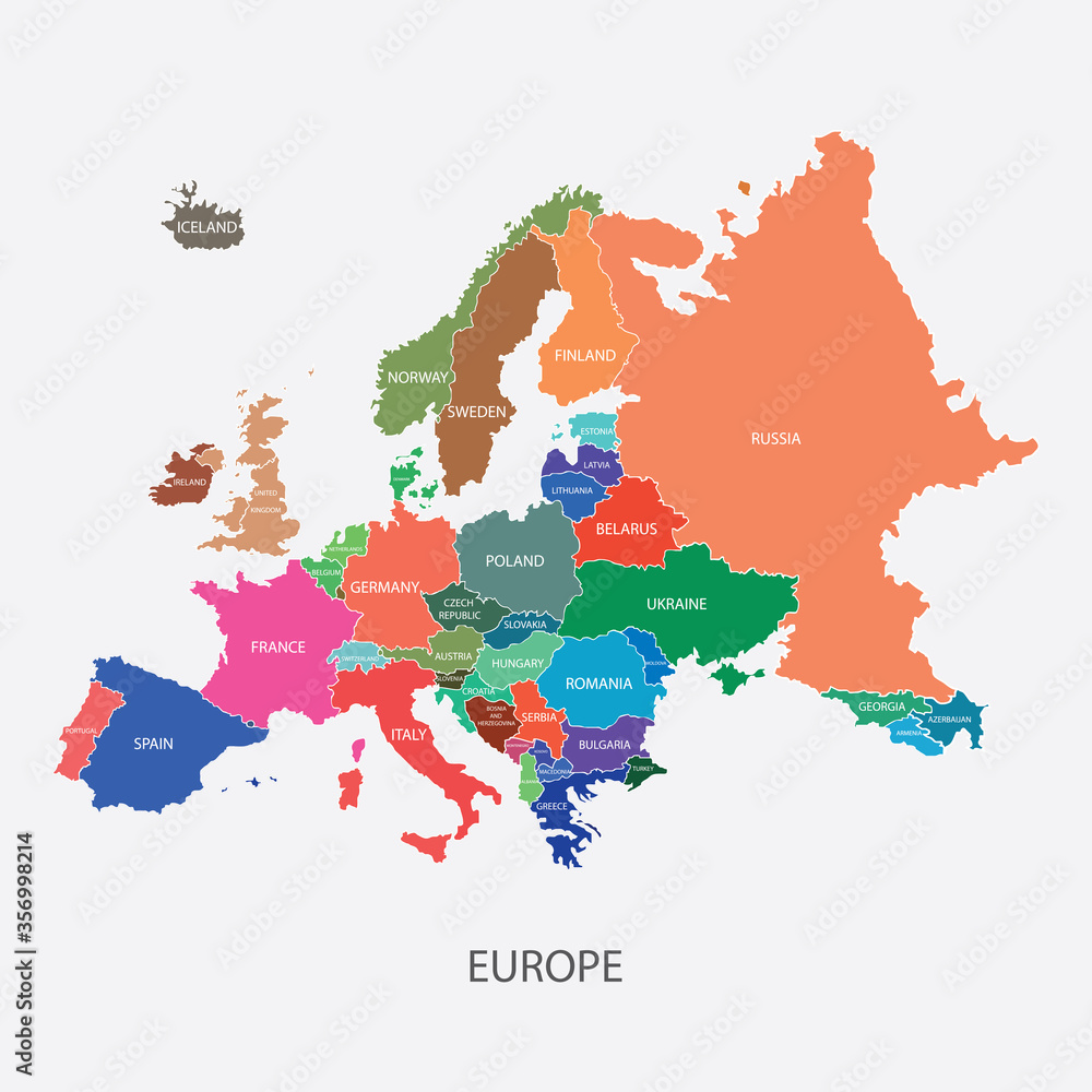 EUROPE MAP with borders and name of the countries Stock Vector | Adobe ...