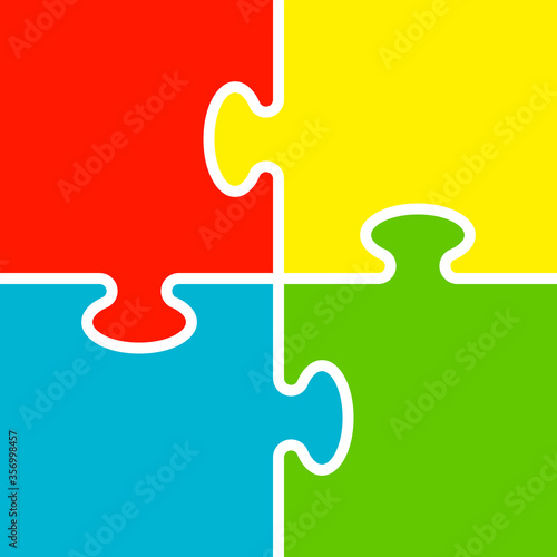 Simple Puzzle four piece business presentation. Circle outline puzzle infograph. 4 Step contour process diagram. Section line compare puzzle banner.