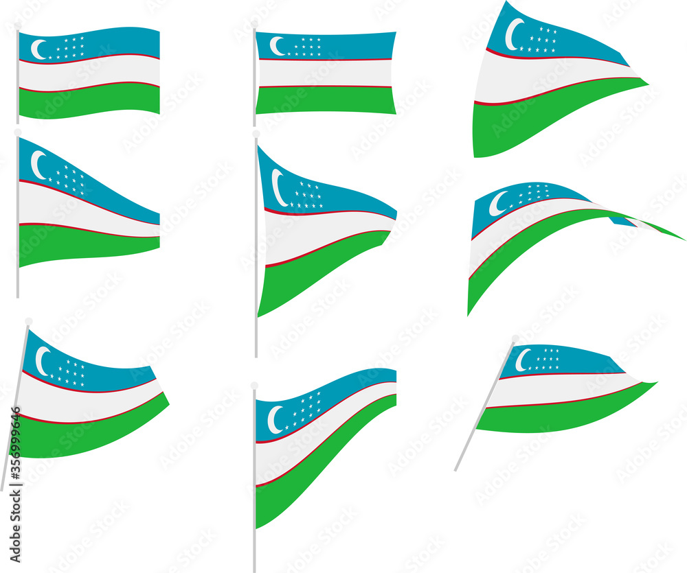 Vector Illustration of Set with Uzbekistan Flag Vector Illustration of Set with Uzbekistan Flag