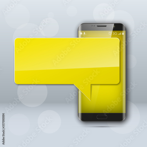 New model Mobile phone with platform for communication. Cell mobile short message. Smartphone blank colloquial cloud banner. Cellular empty advertising poster.