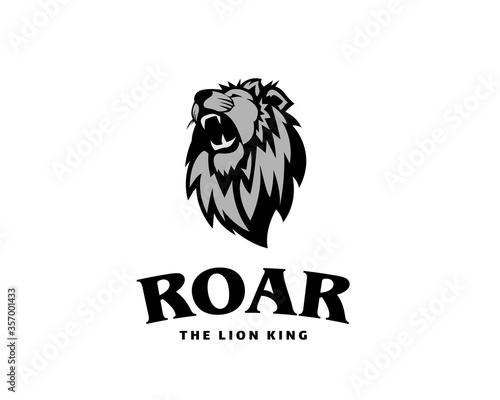 Black roaring wild lion head logo symbol design illustration