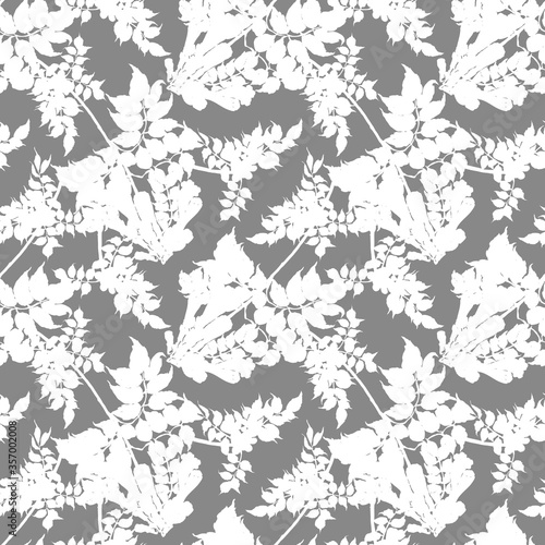 Monochrome bouquet flowers  on gray background. Floral seamless pattern for design.