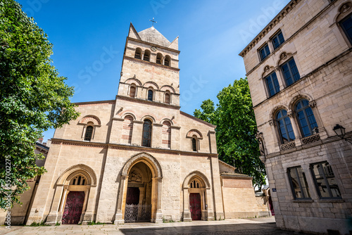 Front view of the Basilica of Saint-Martin d’Ainay a Romanesque church in Ainay district Lyon France